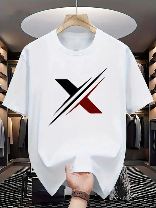 Street Style Essential: 2026 Summer Geometric X-Pattern Cotton Tee
