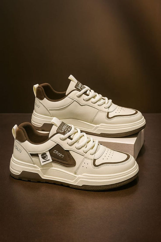 KOILIU Men's Cream & Brown Minimal Sneakers